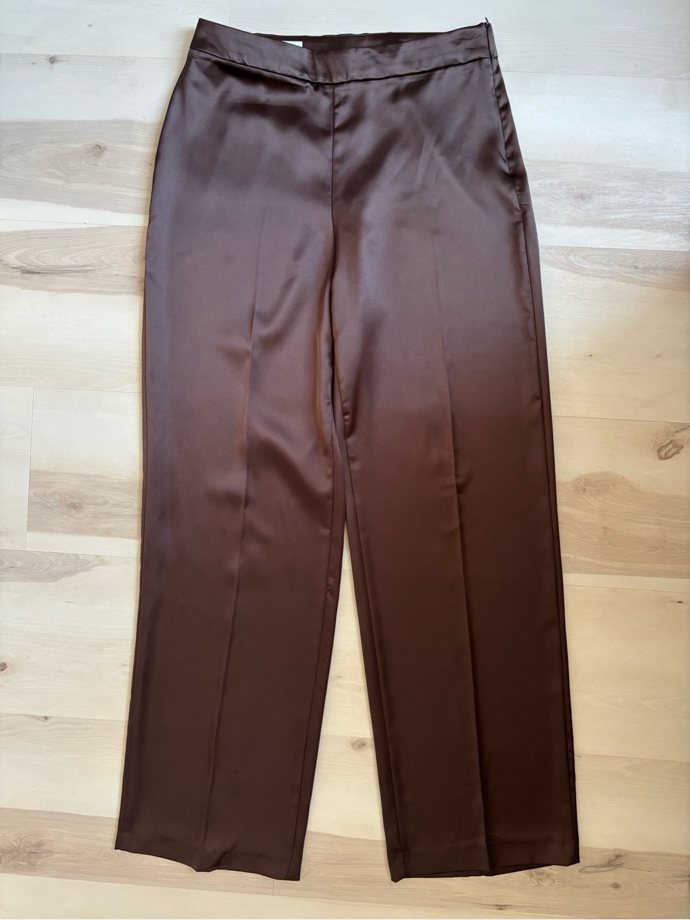 Zara Brown Satin Straight-Leg Trousers